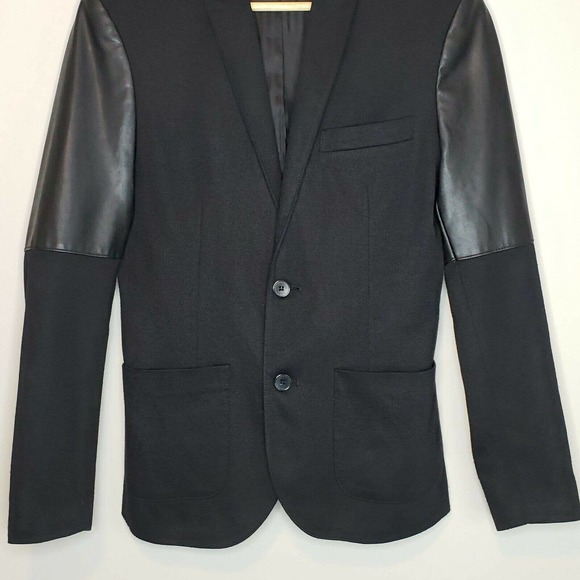 Zara Man Blazer Faux Leather Sleeves Black S - Picture 3 of 10